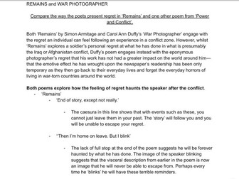Remains + War Photographer - Regret - Essay Grade 9