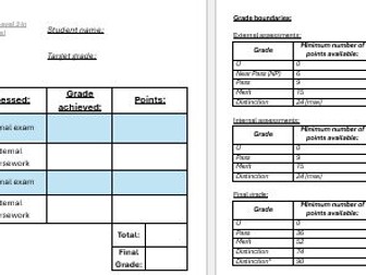 BTEC Pearson AAQ H&SC Extended Certificate student grade tracker