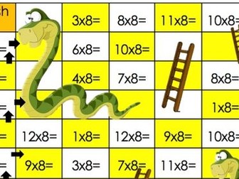 Snakes and ladders 8 times table challenge