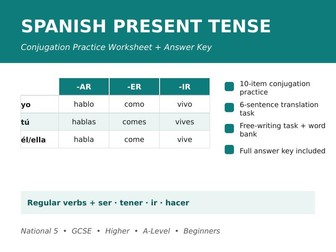 Spanish Present Tense Worksheet — Regular & Irregular Verbs