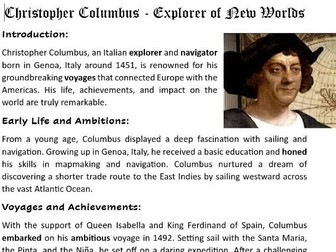 Christopher Columbus reading comprehension