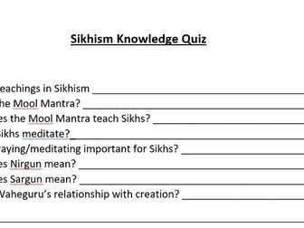 RS GCSE AQA spec A Knowledge test - Sikh Beliefs and Practices