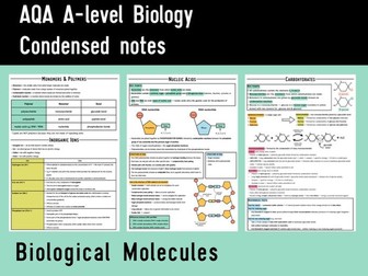 Condensed Revision Notes AQA A-level Biology Biological Molecules Blurting