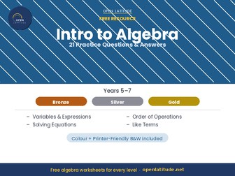 Intro to Algebra — 21 Practice Questions & Answers (Free Worksheet)