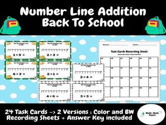 Number Line Addition ( up to 10 ) | Task Cards With Answer key| Back to School | pre-school