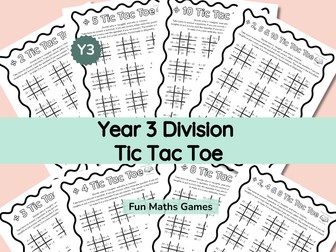 Year 3 Division Facts Tic Tac Toe Worksheets – Maths Fluency Games