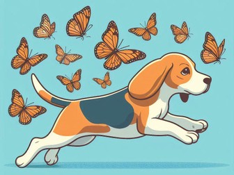 Beagle and Butterflies Cross Stitch Pattern