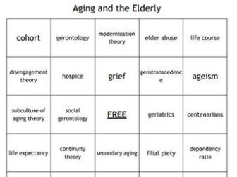 "Aging and the Elderly" Bingo Set for a Sociology Course