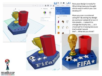 World Cup 2026 Tinkercad desk tidy and design tasks.