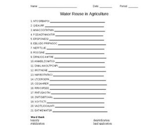 Water Reuse in Agriculture Word Scramble