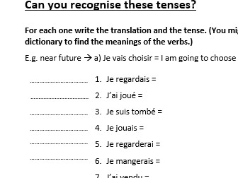 French tense recognition sheet