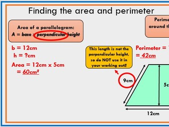 Area and perimeter of 2d shapes