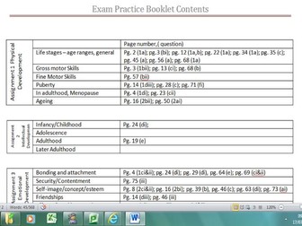 BTEC Level 2 - Human Lifespan Development exam paper content sheet for booklet
