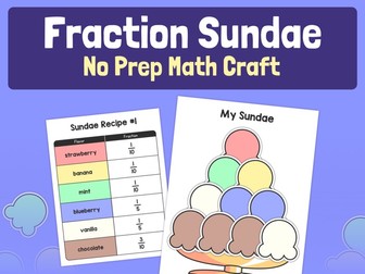 No Prep Fractions Activity | Sundae Fraction Craft, 3rd Grade Fractions Center