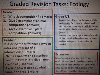 GCSE Biology 9-1 Graded Ecology Revision Task