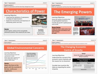 Superpowers, Edexcel, Pearson, A level, 9GEO. Full scheme of work with homework, assessments, mark schemes and model answers.