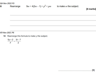 Rearranging Formula (Changing the Subject) - GCSE Maths Exam Questions