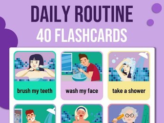 Daily Routine Vocabulary - 40 Flashcards + Editable PowerPoint + Printable Game