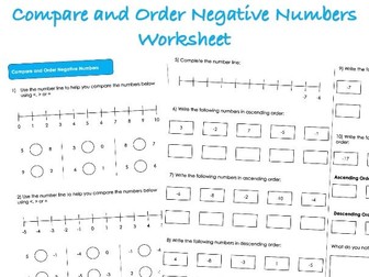 Negative Numbers Worksheet - Compare and Order Negative Numbers