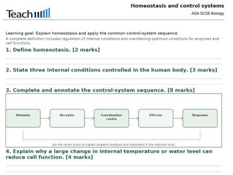 AQA GCSE Biology Homeostasis and Response Worksheets & Answers