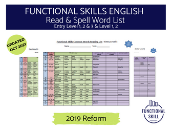 Functional Skills English Spelling List E1, E2, E3, L1, L2