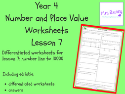 Number line to 10000 worksheets (Year 4 Number and Place Value