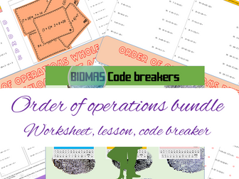 BIDMAS bundle - Order of operations worksheet, lesson and code breaker (FREE UPDATES)