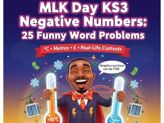 MLK Day KS3 Negative Numbers: 25 Funny Cartoon Word Problems