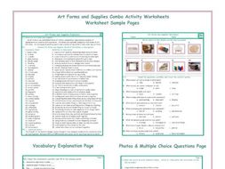 Art Forms and Supplies Combo Activity Worksheets