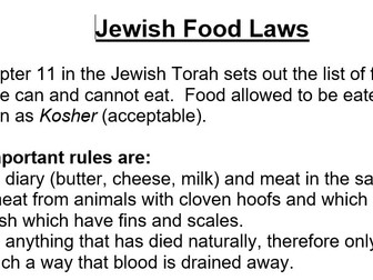Religious food laws/rules info sheets KS3 R.E