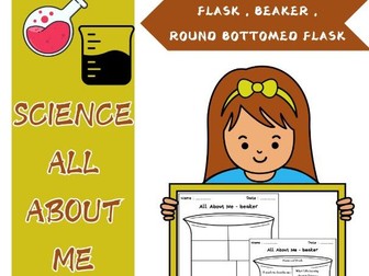 Science All About Me FLASK , BEAKER, Ballon Lab- STEM Lab Materials Worksheet