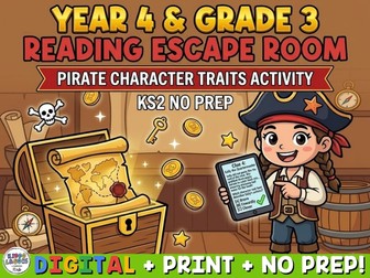 Year 4 & Grade 3 Reading Escape Room Pirate Character Traits Activity KS2 No Prep