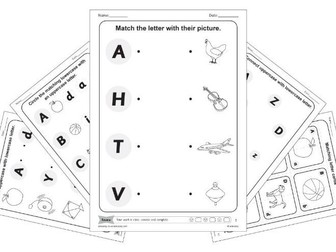 Toddler Printable Workbook Match with Picture and Connect Letter Circle the Letter Learning Activity