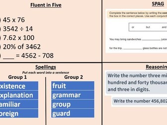 'Soft start' / Morning Work slides Year 5 for the autumn term