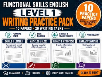 Functional Skills English Level 1 Writing Practice Pack – 10 Papers & Model Responses