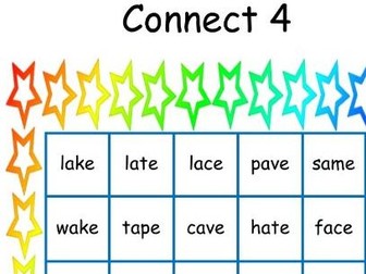 Connect 4 game for 2 players to practise reading phase 5 split digraphs (a-e words)