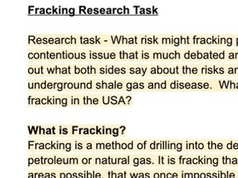 AQA A LEVEL GEOGRAPHY 'FRACKING' INFORMATION SHEET