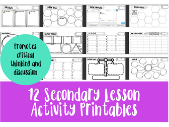 12 Instant Lesson Worksheets | Visual organisers - Secondary | Plenaries | Cover Lessons