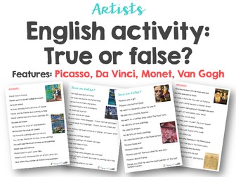 The Great Artists True or False English reading activity