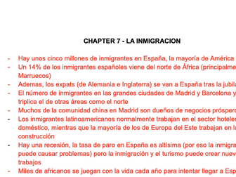 LA INMIGRACION FACT SHEET - A LEVEL SPANISH AQA