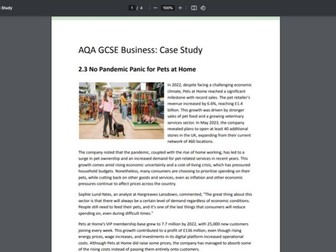 AQA GCSE Unit 2 Business: Case Study Activity
