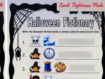 Differentiated and Supported Halloween Emoji Pictionary Sheets for Schools or Competitions