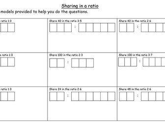 Sharing in a ratio worksheet