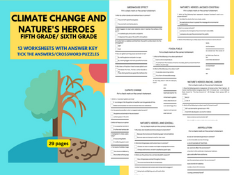 Climate Change and Nature's Heroes Worksheets for Fifth/Sixth Grade