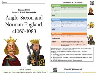 Edexcel Anglo Saxons and Normans GCSE History Revision guide workbook