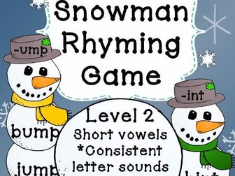 Snowman Rhyming Game - Short Vowels & Blends