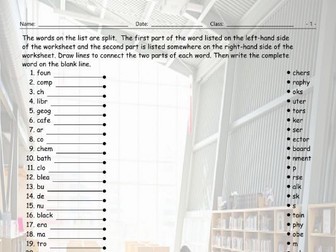 School Items-Places-Subjects Word Links Worksheet