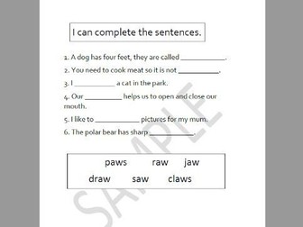 I can complete the sentences - 'aw' words group 4