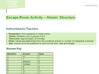 Atomic Structure Escape Room Activity