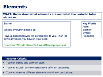 KS3 Atoms and Elements - Includes worksheet and presentation